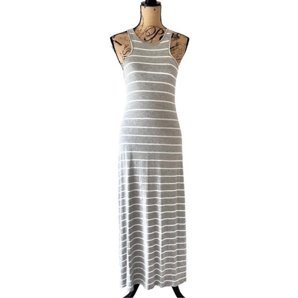 Rolla Coster razor back maxi dress soft stretch grey white stripes size M